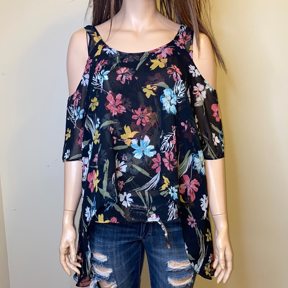 Lane Bryant Floral Cold Shoulder Hi Low Top 18:20